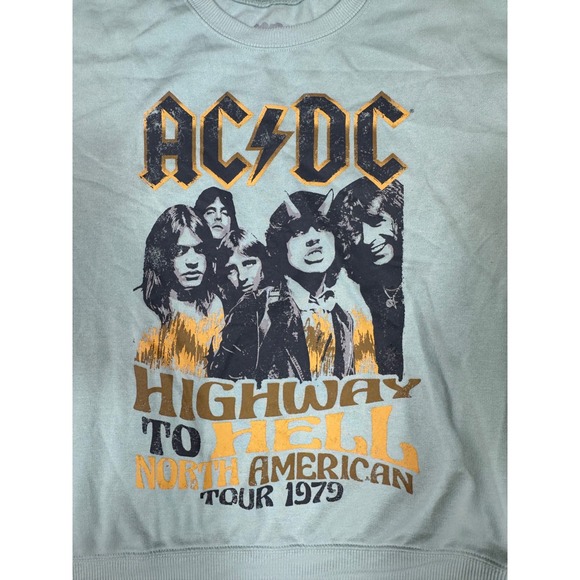 AC/DC Highway to Hell Tour 1979 Graphic Sweatshirt Light Blue Rock Band Womens - Picture 2 of 7